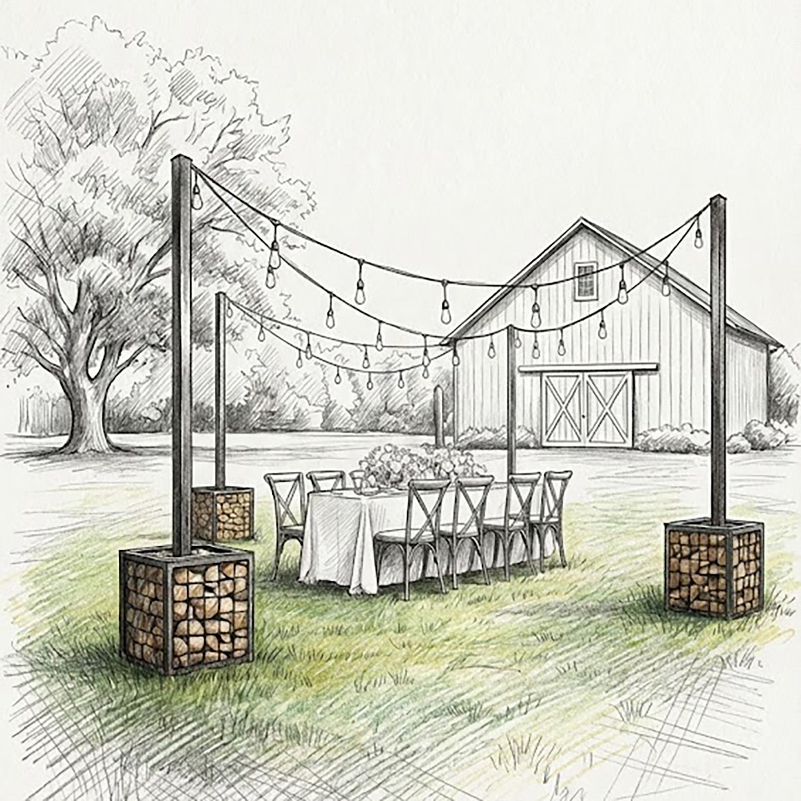 Gabion String Light Holder (aka Welded Rock Cage)