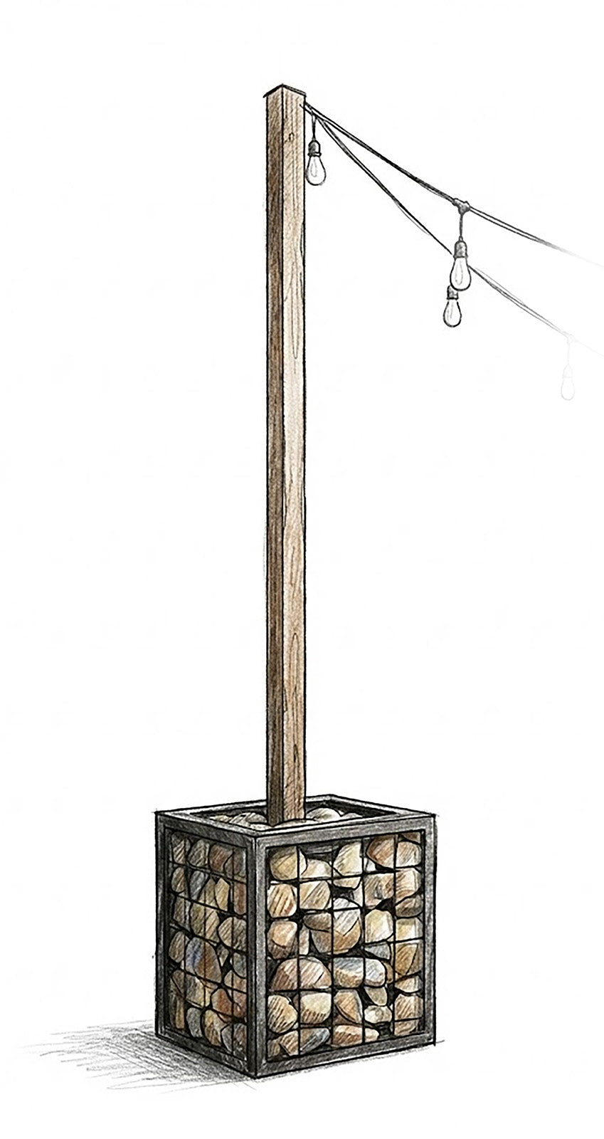 Gabion String Light Holder (aka Welded Rock Cage)