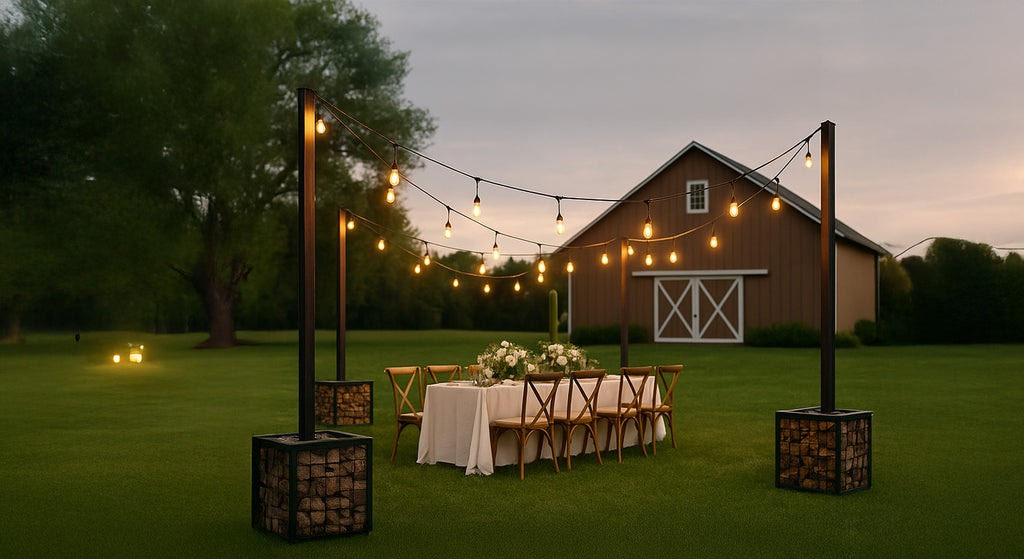 Gabion String Light Holder (aka Welded Rock Cage)